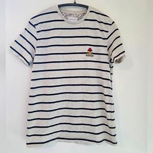 Denim & Flower Striped Tee | “Meditate” Mushroom Graphic | Men’s S